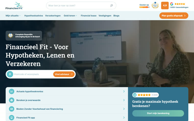 Homepage van Financieel Fit met meerdere productkeuzes